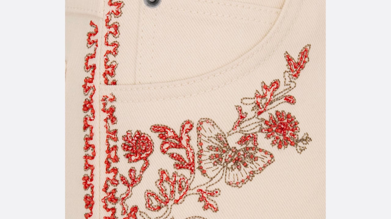 Dior, Jean denim and brodery corail, LB